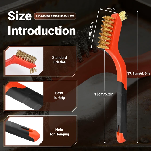 Alt view image 2 of 7 - 6 Pieces Wire Brushes Set, Nylon/Brass/Stainless Steel Bristles | for Cleaning Welding Slag and Rust,Scratch Brush with Mini Head & Hanging Hole for Everyday Cleaning (6, combo pack)