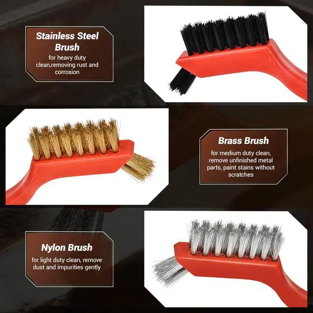 Alt view image 3 of 7 - 6 Pieces Wire Brushes Set, Nylon/Brass/Stainless Steel Bristles | for Cleaning Welding Slag and Rust,Scratch Brush with Mini Head & Hanging Hole for Everyday Cleaning (6, combo pack)