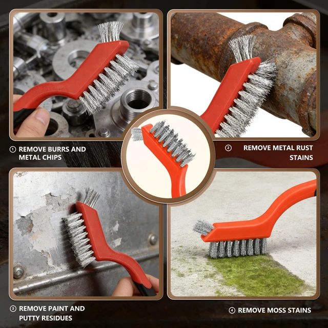 Alt view image 6 of 7 - 6 Pieces Wire Brushes Set, Nylon/Brass/Stainless Steel Bristles | for Cleaning Welding Slag and Rust,Scratch Brush with Mini Head & Hanging Hole for Everyday Cleaning (6, combo pack)