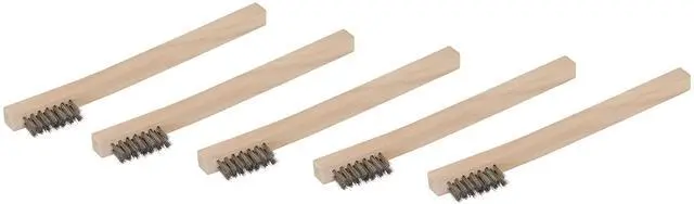 Main image of Stainless Steel 1200-Bristle Count Wire Brush for Mechanics and Painters, Removes Rust and Paint from Metals, Wood Handle, 5 Pack