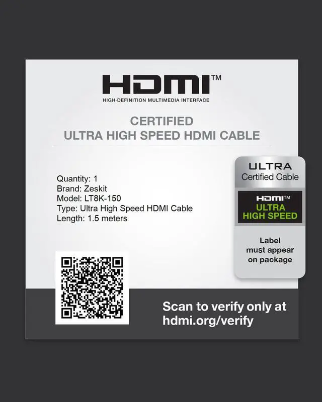 Alt view image 4 of 7 - Lite 48Gbps Slim Certified Ultra High Speed HDMI Cable 5ft, 4K120 8K60 144Hz eARC HDR HDCP 2.2 2.3 Compatible with Dolby Vision Apple TV 4K Roku Sony LG Samsung Xbox Series X RTX 3080 PS4 PS5
