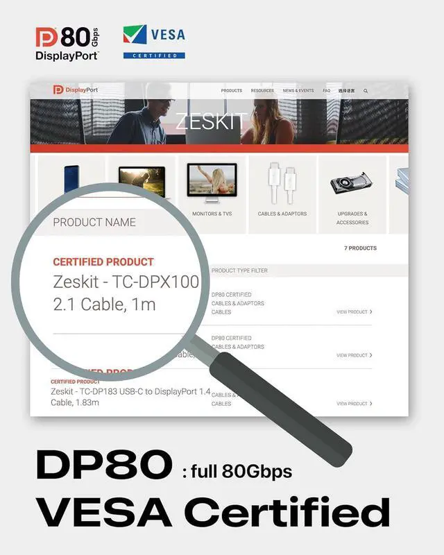 Alt view image 4 of 7 - X-Tech VESA Certified Mini Displayport to Displayport DP 2.1 Cable DP80 80Gpbs, 3ft