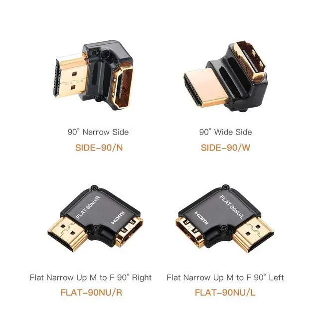 Alt view image 2 of 4 - HDMI Adapter Male to Female Right Angle, Zinc Alloy Full Shielding 24K Gold Plated Connectors (SIDE-90/W)