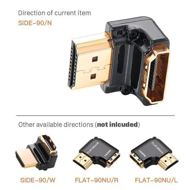 Alt view image 2 of 3 - HDMI Adapter Male to Female Right Angle, Zinc Alloy Full Shielding 24K Gold Plated Connectors (SIDE-90/N)