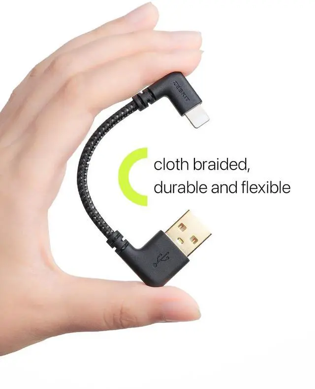 Alt view image 3 of 6 - USB to Lightning Cable MFi Certified (Short 10cm inch Braided) L Shape Right Angle, Compatible with Apple iPhone iPad AirPods for CarPlay Charging & Sync DJI Head-Fi Amp DAC Power Bank Charger