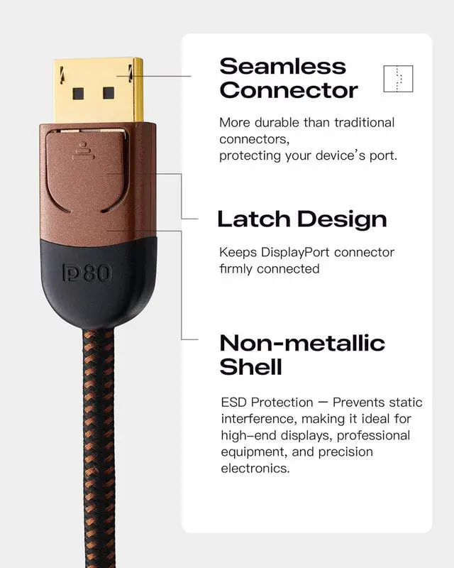 Alt view image 3 of 7 - X-Tech VESA Certified Mini Displayport to Displayport DP 2.1 Cable DP80 80Gpbs, 3ft