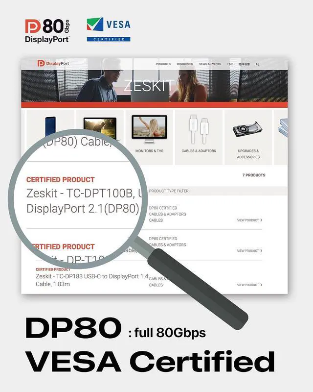 Alt view image 3 of 4 - Maya 80Gbps USB-C to DisplayPort 2.1 Cable DP80 (3ft 1m)