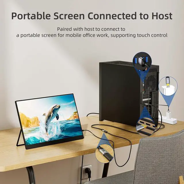 Alt view image 2 of 7 - DisplayPort to USB-C Cable, DP to Type-c Female with Power Supply Suitable for Portable Displays and AR Glasses, Compatible with Type-C Display Devices Xreal, Rokid and RayNeo