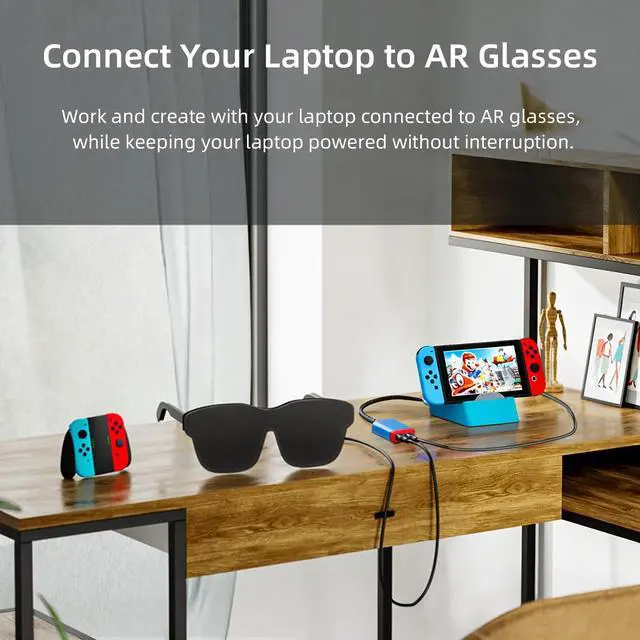 Alt view image 2 of 6 - AR Glasses Hub, USB C Adapter, 8K 60Hz Charge and Play Adapter, PD 100W Fast Charging, Compatible with Xreal, Portable Monitor, Laptop, Phone, Pad, Steam Deck, Switch and Other USB C Devices