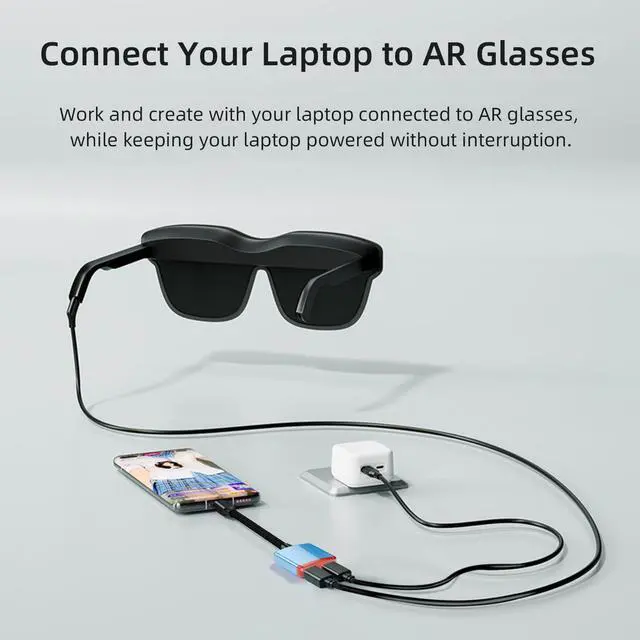 Alt view image 3 of 6 - AR Glasses Hub, USB C Adapter, 8K 60Hz Charge and Play Adapter, PD 100W Fast Charging, Compatible with Xreal, Portable Monitor, Laptop, Phone, Pad, Steam Deck, Switch and Other USB C Devices