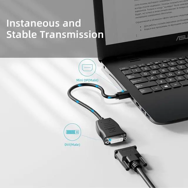 Alt view image 2 of 6 - Mini DisplayPort to DVI Adapter, Thunderbolt Compatible Mini DP to DVI Converter Male to Female Adapter for MacBook, Surface, ThinkPad, Laptop to Monitor, HDTV, Projector