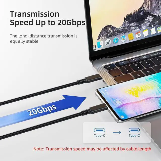 Alt view image 3 of 7 - USB C to USB C Cable 16.4FT, PD 100W/20Gbps Type C to C Cable, 4K@60Hz Video and Audio Output Cord USB3.2 Fast Charging Suitable for MacBook Pro, iPad Pro, Samsung Galaxy, Portable Monitor