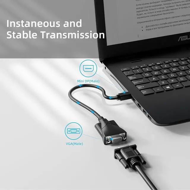 Alt view image 3 of 7 - Mini DisplayPort to VGA Adapter, Active Mini DP to VGA Converter 1080P Full HD, Thunderbolt Compatible Mini DisplayPort Male to vga Female Video Adapter for Monitor, Projector, MacBook, Laptop