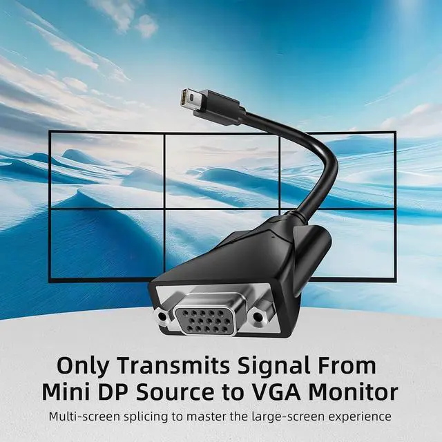 Alt view image 5 of 7 - Mini DisplayPort to VGA Adapter, Active Mini DP to VGA Converter 1080P Full HD, Thunderbolt Compatible Mini DisplayPort Male to vga Female Video Adapter for Monitor, Projector, MacBook, Laptop