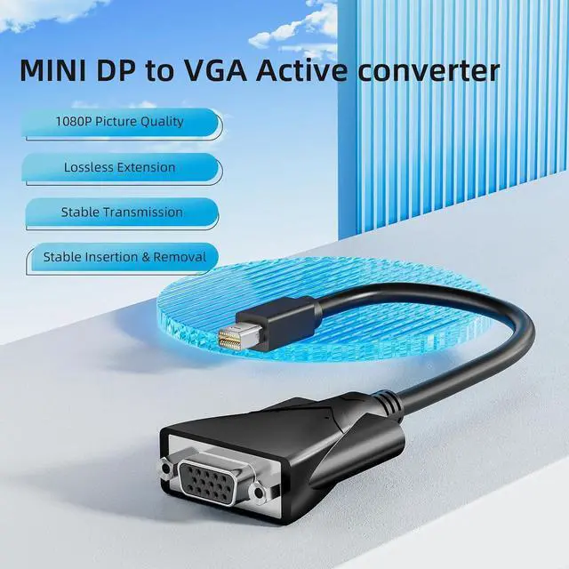 Alt view image 7 of 7 - Mini DisplayPort to VGA Adapter, Active Mini DP to VGA Converter 1080P Full HD, Thunderbolt Compatible Mini DisplayPort Male to vga Female Video Adapter for Monitor, Projector, MacBook, Laptop