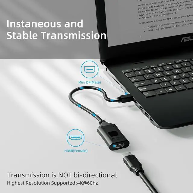 Alt view image 3 of 7 - Mini DisplayPort to HDMI Adapter, Active Mini DP to HDMI Converter 4K UHD, Thunderbolt Compatible mini DisplayPort Male to HDMI Female Video Adapter for Monitor, Projector, MacBook, Laptop