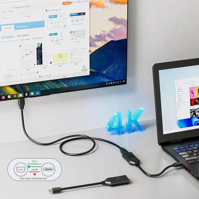 Alt view image 4 of 7 - Mini DisplayPort to HDMI Adapter, Active Mini DP to HDMI Converter 4K UHD, Thunderbolt Compatible mini DisplayPort Male to HDMI Female Video Adapter for Monitor, Projector, MacBook, Laptop