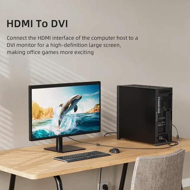 Alt view image 3 of 6 - HDMI to DVI Cable, High-Speed Shielded Wire with Gold-Plated Connectors, Bi-Directional HDMI Male to DVI-D Male Adapter Cord for Monitor, PC, Laptop, HDTV, Projector (3.3FT)