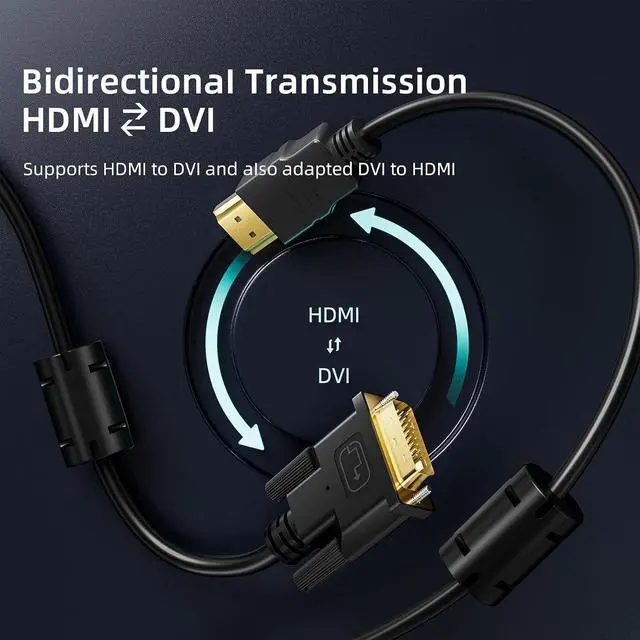 Alt view image 4 of 6 - HDMI to DVI Cable, High-Speed Shielded Wire with Gold-Plated Connectors, Bi-Directional HDMI Male to DVI-D Male Adapter Cord for Monitor, PC, Laptop, HDTV, Projector (3.3FT)