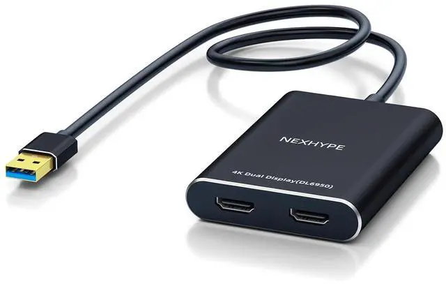 Main image of USB to Dual HDMI Adapter 4K, USB 3.0/USB-C to 2 HDMI Displaylink Adapter for Dual Monitors, Extend & Mirror, Compatible with Windows, Apple MacM1/M2/M3, Driver Required
