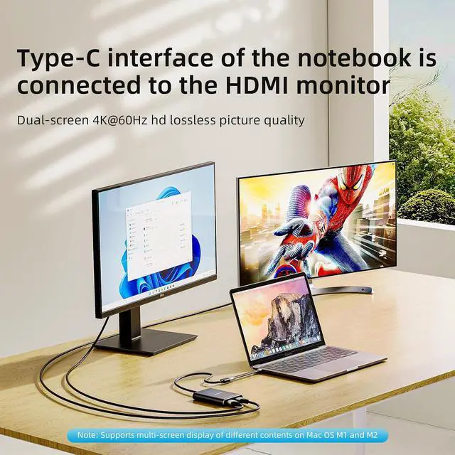 Alt view image 3 of 7 - USB to Dual HDMI Adapter 4K, USB 3.0/USB-C to 2 HDMI Displaylink Adapter for Dual Monitors, Extend & Mirror, Compatible with Windows, Apple MacM1/M2/M3, Driver Required