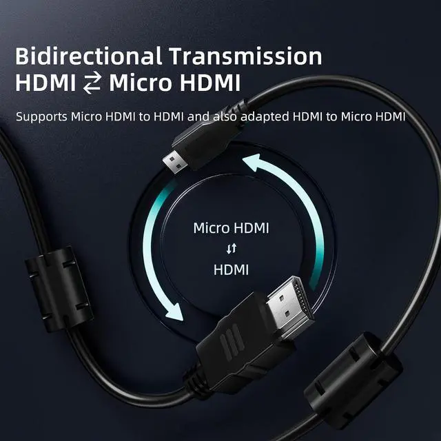 Alt view image 6 of 7 - Micro HDMI to HDMI Cable, High-Speed 4K Shielded Cord with Ferrite Core, Compatible with Camera, Tablet, Laptop, Projector, HDTV (3.3FT)