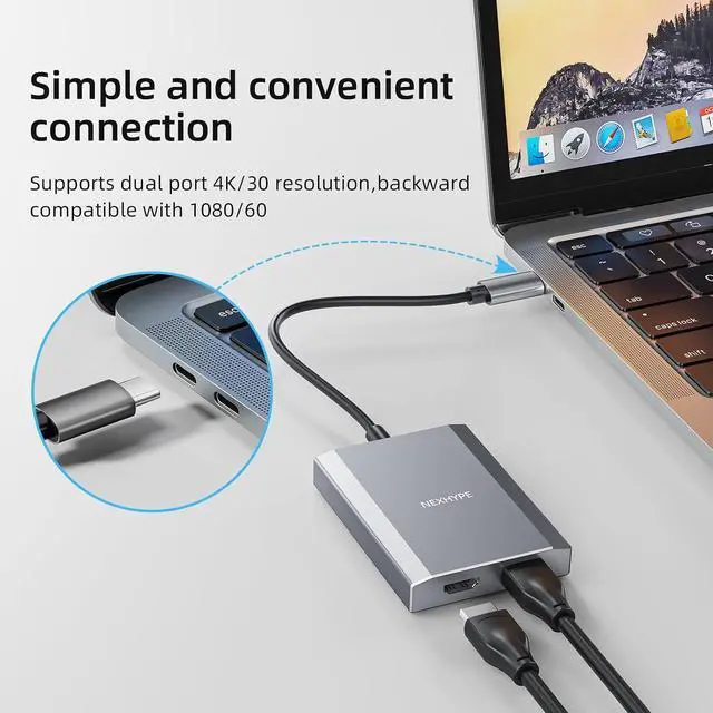 Alt view image 3 of 7 - USB C to Dual HDMI Adapter, 4K@30Hz Supports Dual Monitor Expansion for Apple Mac M1/M2/M3, USB3.0 Hub Multiple Displays, Driver Required