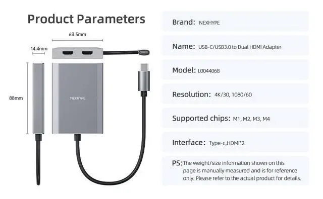 Alt view image 7 of 7 - USB C to Dual HDMI Adapter, 4K@30Hz Supports Dual Monitor Expansion for Apple Mac M1/M2/M3, USB3.0 Hub Multiple Displays, Driver Required