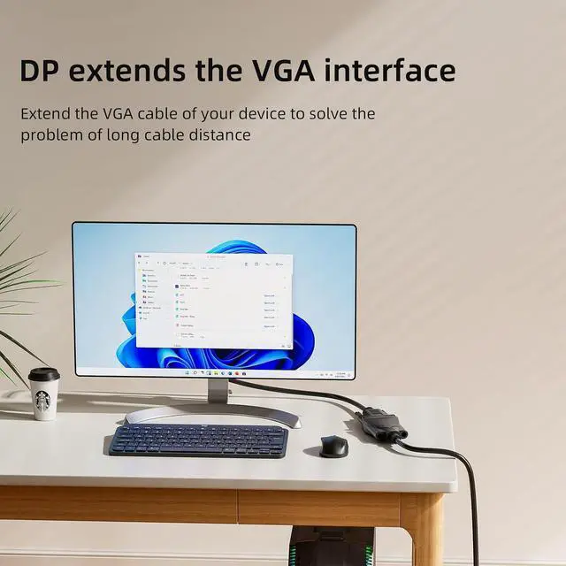 Alt view image 4 of 6 - DisplayPort to VGA Adapter, Active DisplayPort Male to VGA Female Video Adapter 1080P Full HD for Monitor, Projector, Laptop
