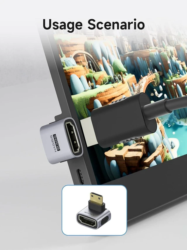 Alt view image 2 of 6 - Hagibis Mini HDMI to HDMI Adapter 2 Pack, 8K@60Hz 4K@240Hz L-Shaped 90 Degree Mini HDMI Male to HDMI Female Extension Connector Conventer for Portable Monitor (L-Shaped Back)