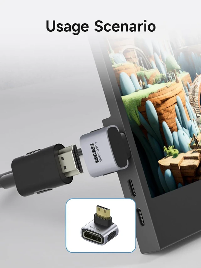 Alt view image 2 of 6 - Hagibis Mini HDMI to HDMI Adapter 2 Pack, 8K@60Hz 4K@240Hz L-Shaped 90 Degree Mini HDMI Male to HDMI Female Extension Connector Conventer for Portable Monitor (L-Shaped Front)