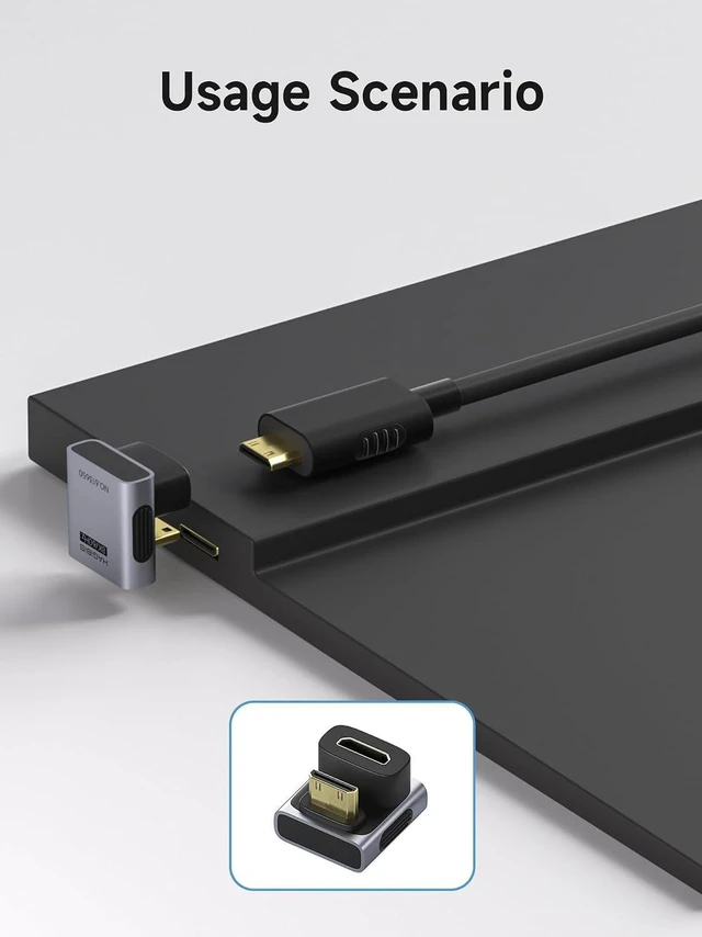 Alt view image 2 of 6 - Hagibis Mini HDMI to Mini HDMI Adapter 2 Pack, 8K@60Hz 4K@240Hz U-Shaped 180 Degree Male to Female Extension Connector Conventer for Portable Monitor (Mini HDMI U-Shaped Back)