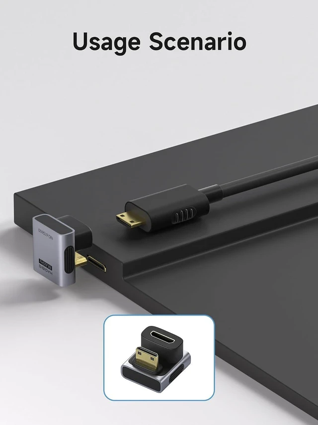 Alt view image 2 of 6 - Hagibis Mini HDMI to Mini HDMI Adapter 2 Pack, 8K@60Hz 4K@240Hz U-Shaped 180 Degree Male to Female Extension Connector Conventer for Portable Monitor (Mini HDMI U-Shaped Front)