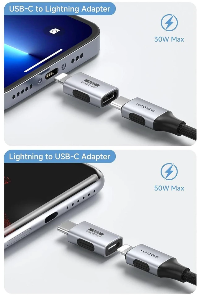 Alt view image 4 of 6 - Hagibis USB-C to Lightning Adapter 2 Pack, 30W Fast Charging Type-C Female to Lightning Male Charging Converter, Date Transfer for iPhone 8/Xs/11/12/13/14 Pro Max AirPods iPad (ZJTN03)