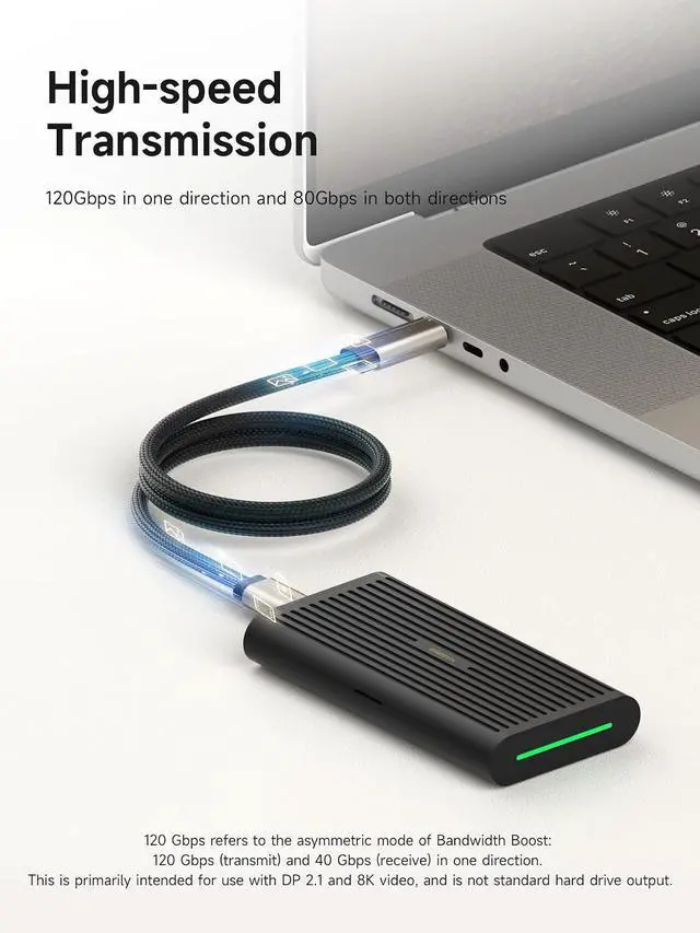 Alt view image 3 of 7 - TBT5 Cable (Intel Certified), 120Gbps Data Transfer, 240W Fast Charging, 16K@60Hz Display USB-C Cable, for Thunderbolt 5/4/3, USB4, iPhone 17/16/15, MacBook, Laptops (Titanium, 3.3ft)