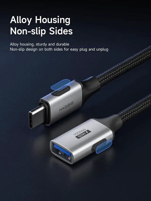 Alt view image 7 of 7 - USB C to USB A Extension Cable, 10Gbps Braided Type-C Male to USB-A Female OTG Cable Adapter for iPhone 17/16/15 Pro Max, iPad Pro, Android, USB Flash Drive, Keyboard, Mouse (0.8FT)