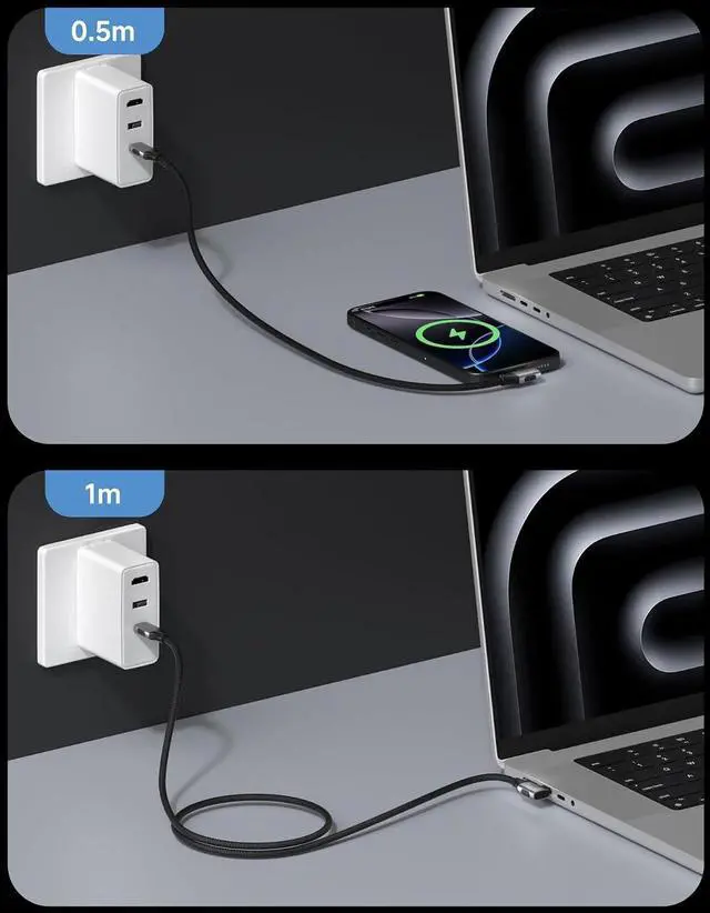 Alt view image 5 of 7 - USB4 Cable, Right Angle 90Degree Braided 80Gbps, 240W Fast Charging, 8K@60Hz USB4 V2.0 USB-C Cable for iPhone 17 16 15 Pro Max, iPad Pro, MacBook, Thunderbolt 5/4 (Side 90 Degree, 4.9FT)