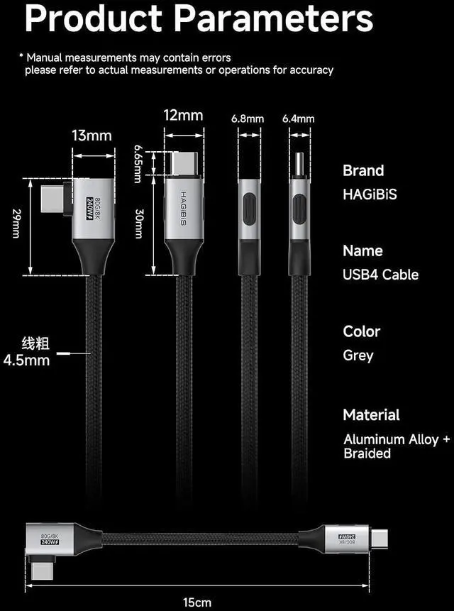 Alt view image 6 of 7 - USB4 Cable, Right Angle 90Degree Braided 80Gbps, 240W Fast Charging, 8K@60Hz USB4 V2.0 USB-C Cable for iPhone 17 16 15 Pro Max, iPad Pro, MacBook, Thunderbolt 5/4 (Side 90 Degree, 4.9FT)