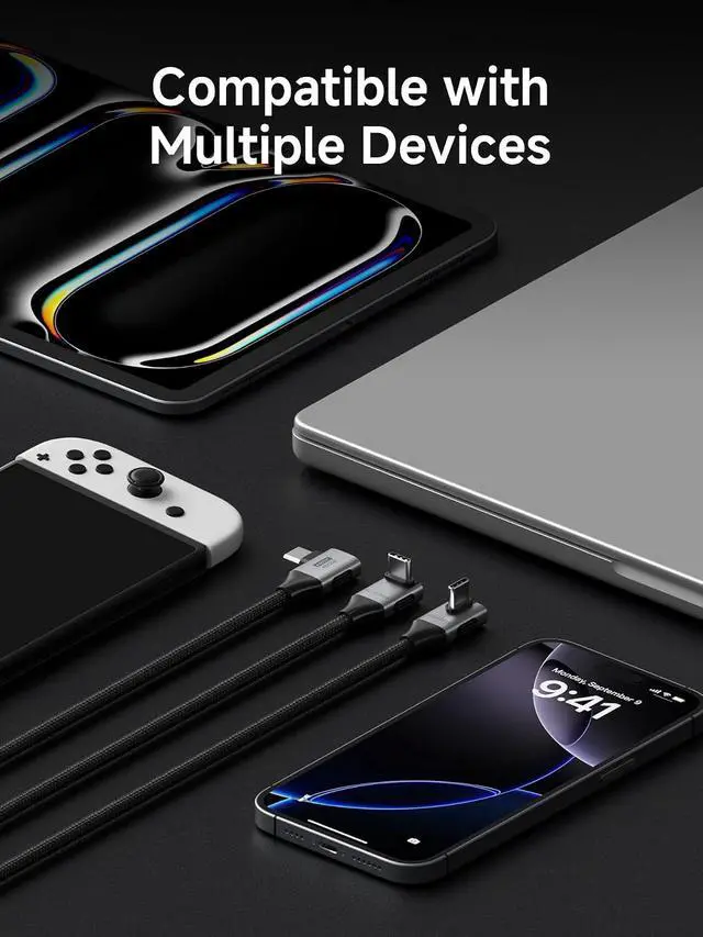 Alt view image 4 of 6 - USB4 Cable, Right Angle 90Degree Braided 80Gbps, 240W Fast Charging, 8K@60Hz USB4 V2.0 USB-C Cable for iPhone 17 16 15 Pro Max, iPad Pro, MacBook, Thunderbolt 5/4 (Vertical 90 Degree, 4.9FT)