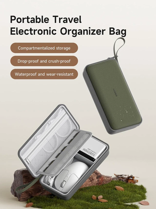 Alt view image 6 of 6 - Hagibis Electronics Organizer Travel Case Cable Organizer Bag Pouch Portable Waterproof Carry Case for Cable, Charger,Power Bank, SD Card, Mouse, USB Flash Disk (DPB02 Green)