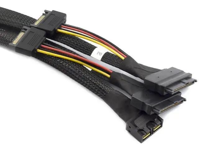 Alt view image 3 of 5 - Mini SAS HD SFF8643 4i to Dual SFF8639 with SATA 15Pin Power Cable, 12Gbps HighSpeed Server Interconnect, 32AWG Copper Wire, 1M
