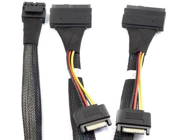 Alt view image 4 of 5 - Mini SAS HD SFF8643 4i to Dual SFF8639 with SATA 15Pin Power Cable, 12Gbps HighSpeed Server Interconnect, 32AWG Copper Wire, 1M