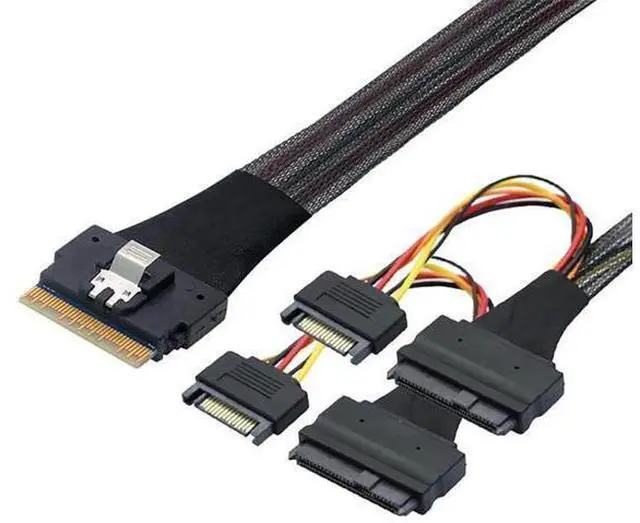 Main image of SFF8654 8i to Dual SFF8639 NVMe (U.2) Cable, 80cm SlimSAS to SAS/SATA Data Transfer Cable Compatible with NVMe SSDs