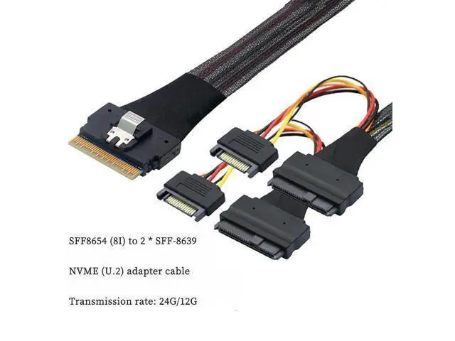 Alt view image 2 of 6 - SFF8654 8i to Dual SFF8639 NVMe (U.2) Cable, 80cm SlimSAS to SAS/SATA Data Transfer Cable Compatible with NVMe SSDs