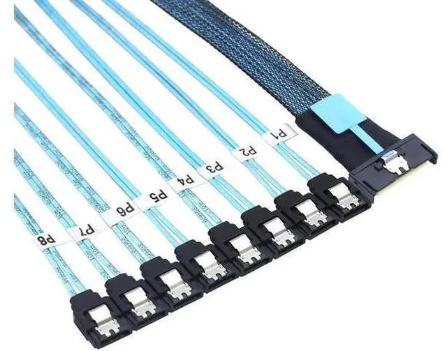 Main image of MCIO PCIe SAS SFF8654 8i to 8Port SATA 7Pin Female Straight Cable, HighSpeed Server Hard Drive Converter Cable, 32AWG, 85 Ohm, 0.8M
