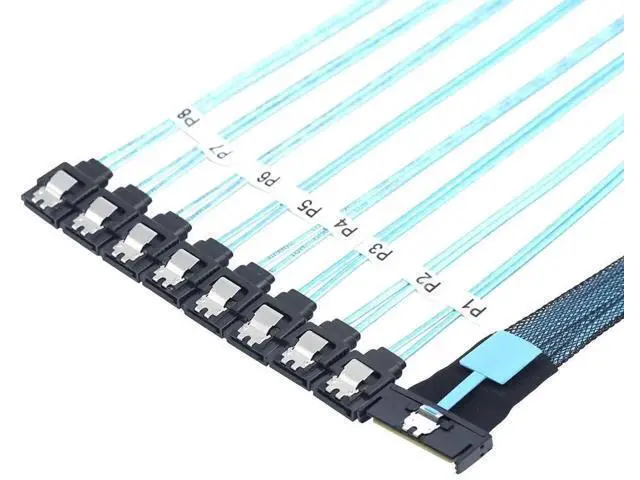 Alt view image 2 of 6 - MCIO PCIe SAS SFF8654 8i to 8Port SATA 7Pin Female Straight Cable, HighSpeed Server Hard Drive Converter Cable, 32AWG, 85 Ohm, 0.8M