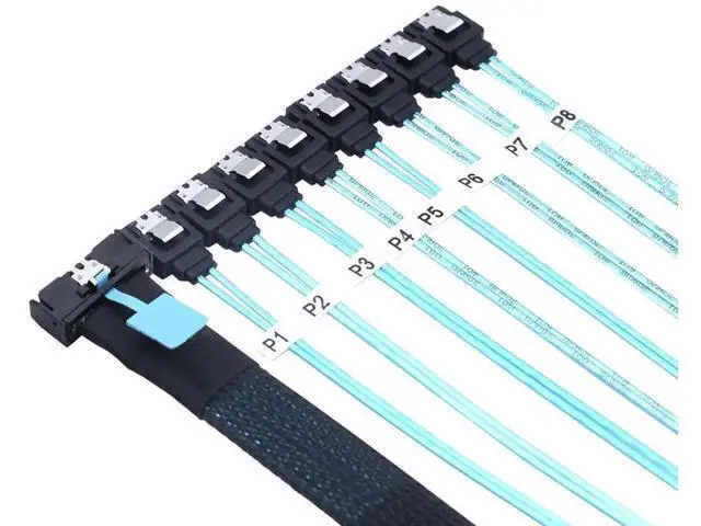 Alt view image 3 of 6 - MCIO PCIe SAS SFF8654 8i to 8Port SATA 7Pin Female Straight Cable, HighSpeed Server Hard Drive Converter Cable, 32AWG, 85 Ohm, 0.8M