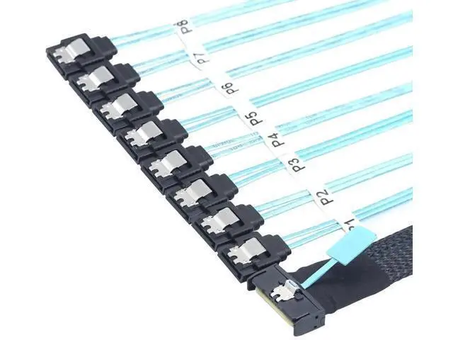 Alt view image 4 of 6 - MCIO PCIe SAS SFF8654 8i to 8Port SATA 7Pin Female Straight Cable, HighSpeed Server Hard Drive Converter Cable, 32AWG, 85 Ohm, 0.8M