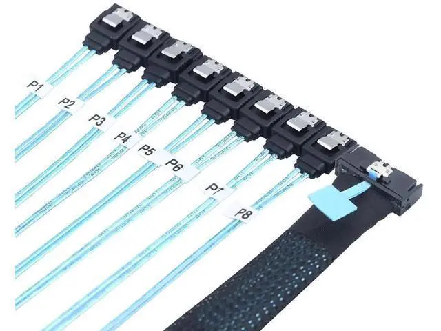 Alt view image 5 of 6 - MCIO PCIe SAS SFF8654 8i to 8Port SATA 7Pin Female Straight Cable, HighSpeed Server Hard Drive Converter Cable, 32AWG, 85 Ohm, 0.8M