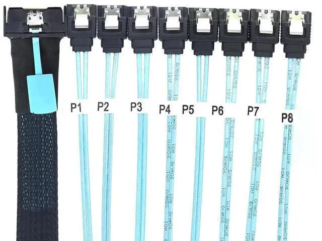 Alt view image 6 of 6 - MCIO PCIe SAS SFF8654 8i to 8Port SATA 7Pin Female Straight Cable, HighSpeed Server Hard Drive Converter Cable, 32AWG, 85 Ohm, 0.8M